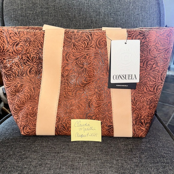 Consuela Handbags - Consuela Embossed Floral Shoulder Bag in Brown and Tan